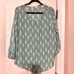 Teal Blouse with Feather pattern